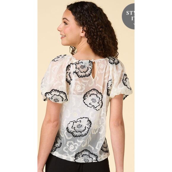 EUC Laundry by Shelli Segal Sheer Embroidered Floral Blouse – Size Medium - Picture 3 of 13